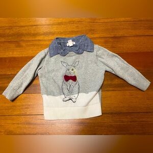Cat & Jack Gray Dapper Bunny Wearing Monocle & Red Bow Sweater Size 12 Months